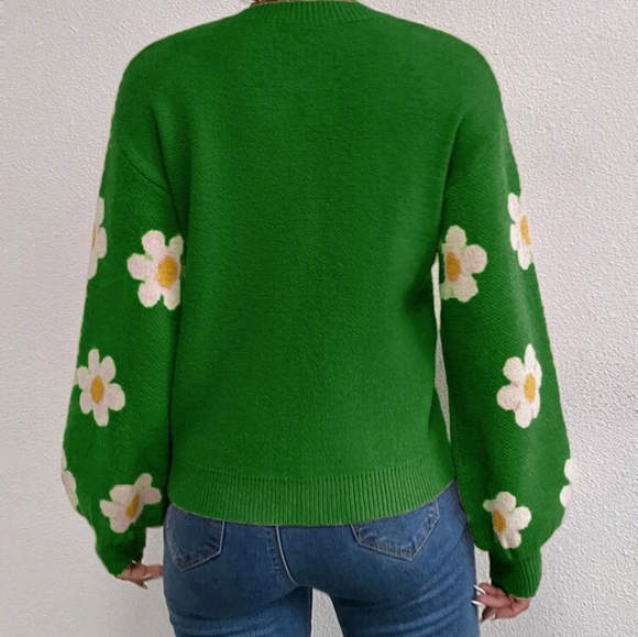 Floral Pattern Drop Shoulder Sweater Blouse - Picture 2 of 7